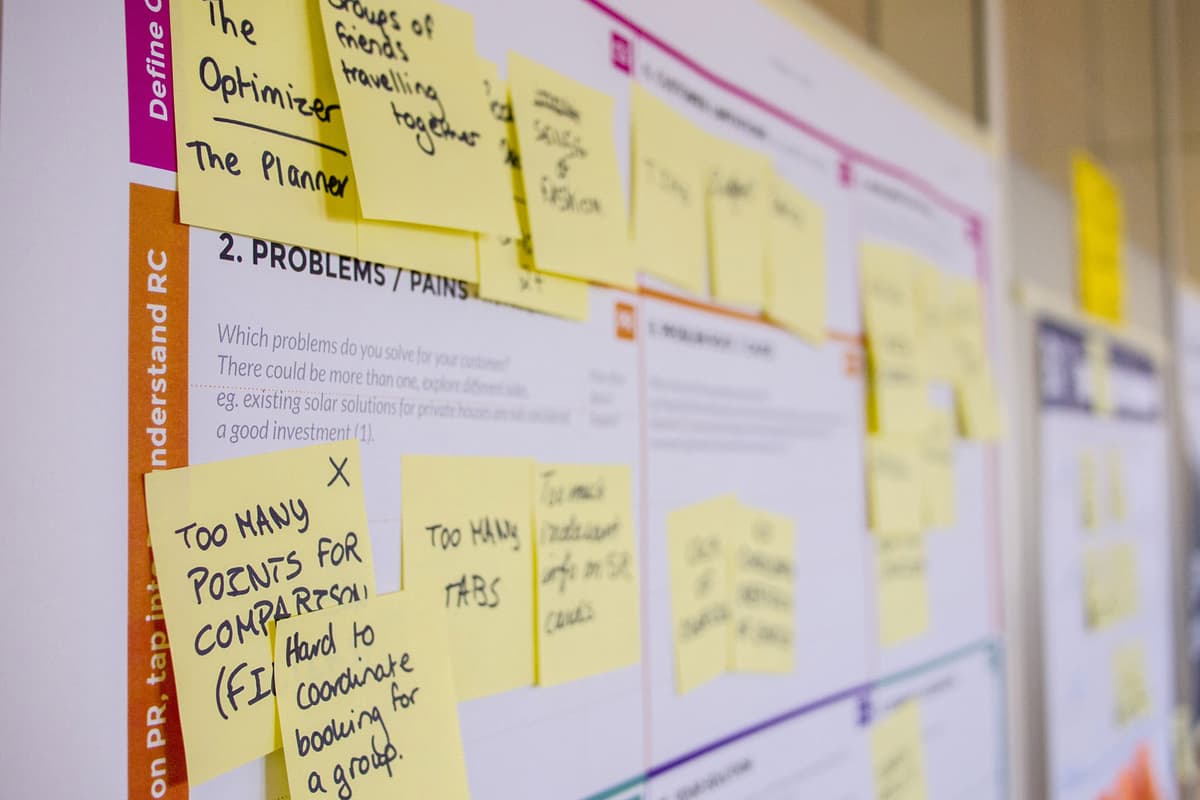 Muur met post-its en schema’s voor planning