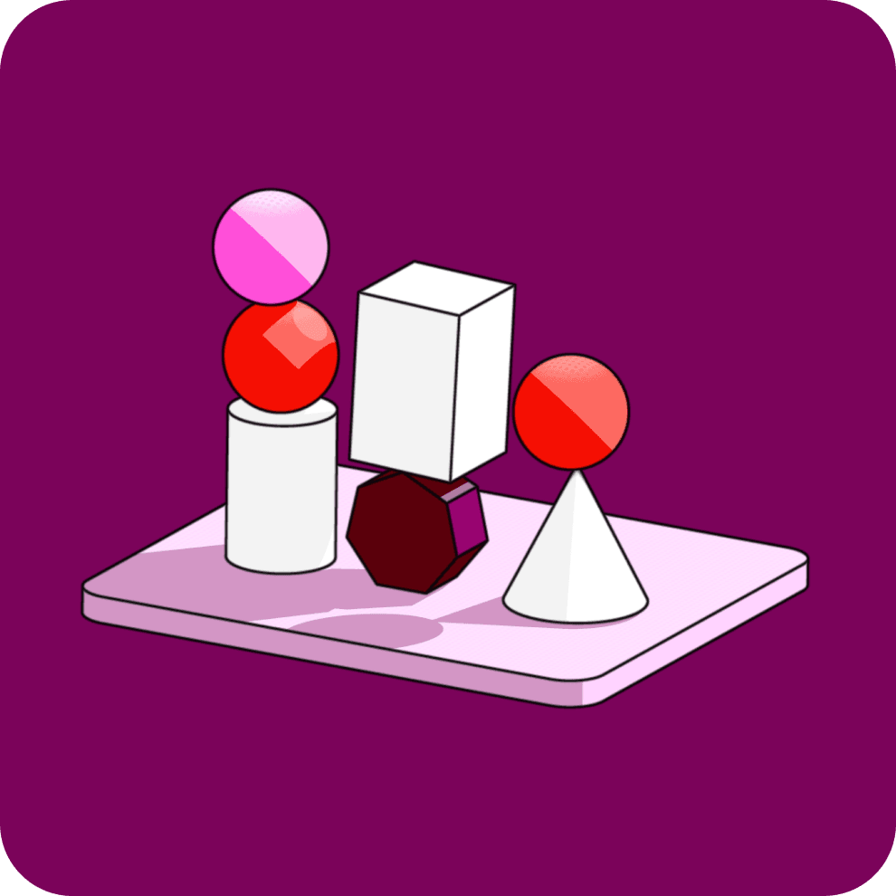 Abstracte 3D-vormen op een paarse achtergrond