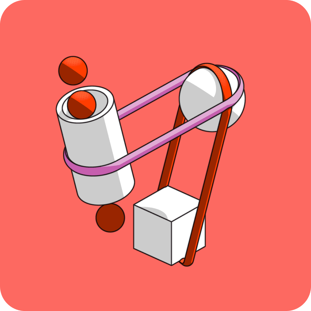 Abstracte constructie met geometrische vormen en lint